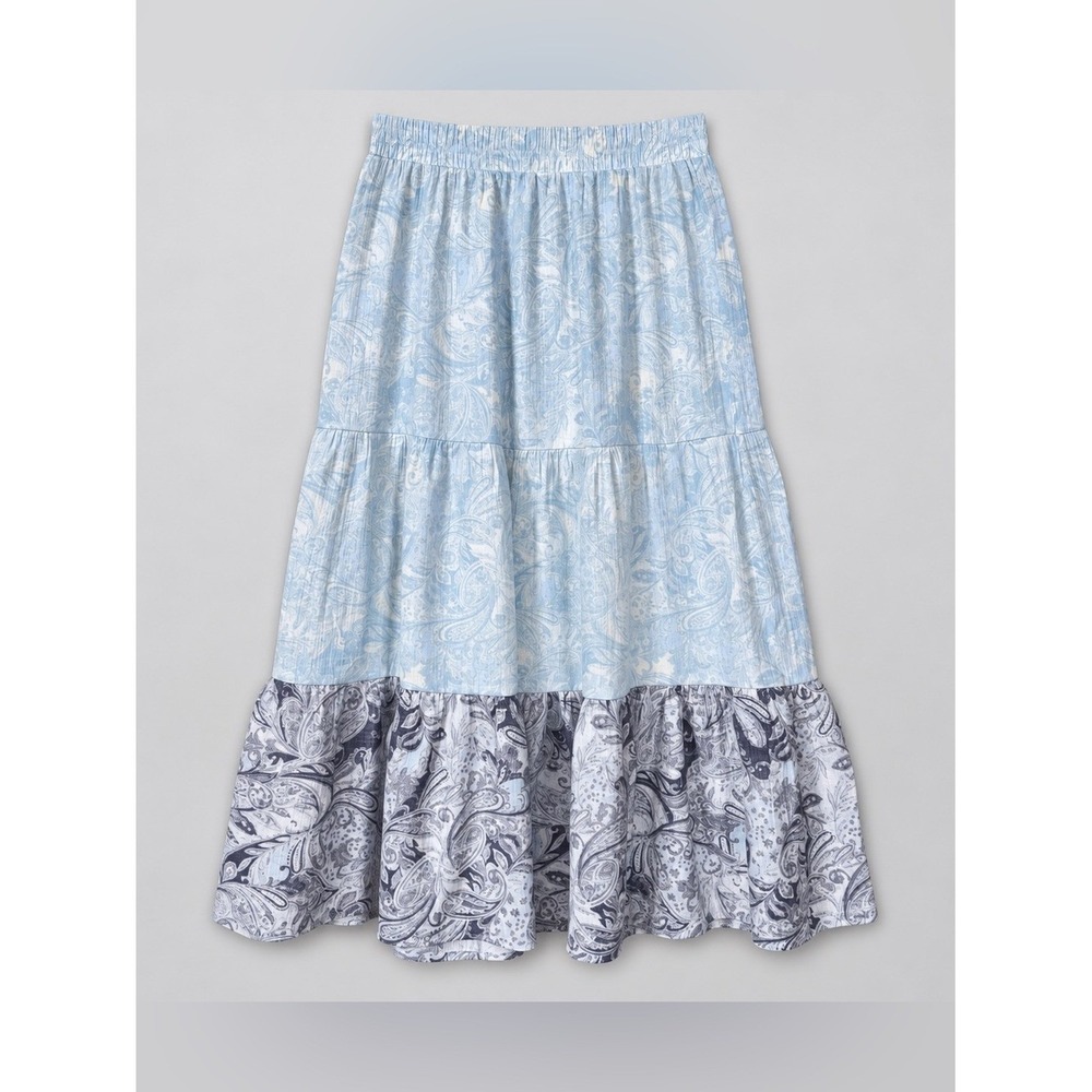 Tiered Floral Maxi Skirt Large Prairie Cottage Peasant Garden Party Bohemian
